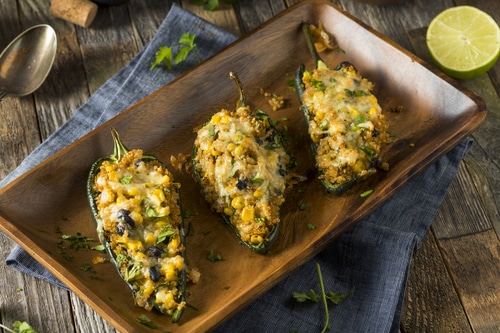 Stuffed roblano peppers with corn and beans