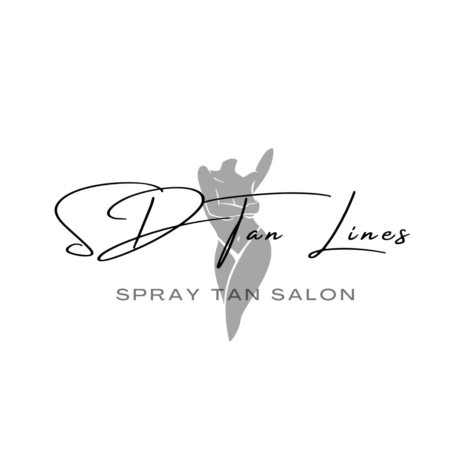 Logo of "d'artagnan lines spray tan salon" featuring stylized typography and an abstract figure.