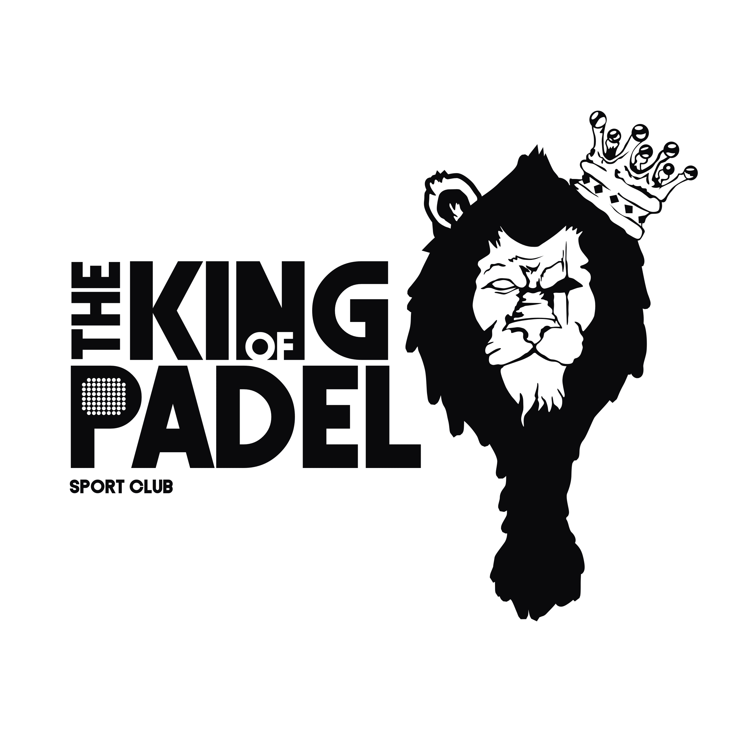 Graphic logo featuring a lion's head wearing a crown with the text "the king of padel sport club".